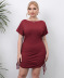 Plus Size Drawstring Slim round neck short sleeve solid color Dress NSOY125370