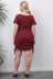 Plus Size Drawstring Slim round neck short sleeve solid color Dress NSOY125370