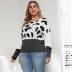 plus size round neck long sleeve slim Leopard Print Sweater NSOY125378