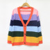 plus size loose long sleeve contrast color striped sweater cardigan NSOY125379