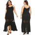 plus size irregular spliced suspender low-cut solid color lace dress NSOY125382