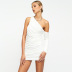 slanted shoulder single-long sleeve tight solid color dress NSBCG125413