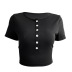 buttons solid color round neck slim short-sleeved T-shirt NSBCG125417