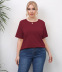 plus size hollow short-sleeved round neck solid color T-shirt NSOY125438