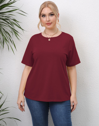 Plus Size Hollow Short-sleeved Round Neck Solid Color T-shirt NSOY125438