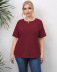 camiseta de color sólido con cuello redondo y manga corta hueca de talla grande NSOY125438