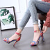 one word buckle open toe color matching woven pattern stiletto sandals NSGXL125459