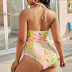 plus size printing hanging neck backless lace-up one piece swimsuit NSJHD125481