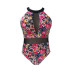 plus size sleeveless backless stitching floral mesh one-piece swimsuit NSJHD125484