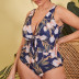 plus size printing sling backless hollow v neck lace-up one-piece swimsuit NSJHD125485