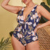 plus size printing sling backless hollow v neck lace-up one-piece swimsuit NSJHD125485