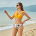 conjunto de dos piezas de bikini de cintura media sin espalda con cabestrillo de corte bajo estampado NSJHD125490