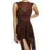 round neck sleeveless lace-up solid color see-through dress NSBCG125504