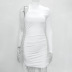 single-shoulder long sleeve Semi-turtleneck drawstring tight solid color dress NSBCG125505
