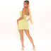 sling backless ruffle lace-up low-cut drawstring solid color dress NSBCG125510