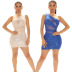 solid color slanted shoulder sequin mesh stitching dress NSDLY125528