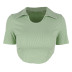U-shaped lapel short-sleeved solid color T-shirt NSBJD125539