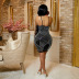 sequin backless V-neck slip sheath dress NSCYF125542