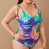 plus size tie-dye printing sling low-cut one-piece swimsuit NSJHD125553
