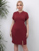 plus size round neck short sleeve small slit slim solid color dress NSOY125562