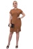 plus size round neck short sleeve small slit slim solid color dress NSOY125562