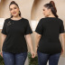 plus size hollow short-sleeved roune neck slim solid color T-shirt NSOY125563