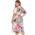 plus size deep V short-sleeved lace-up flower print dress NSOY125567