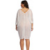 plus size mid-sleeve V-neck hollow solid color see-through beach outdoor cover-up NSOY125570