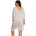 plus size mid-sleeve V-neck hollow solid color see-through beach outdoor cover-up NSOY125570