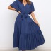 solid color short sleeve V-neck pleated stitching dress NSHFC125585