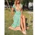 cotton floral print V-neck short-sleeved slit beach wrap dress NSHFC125587
