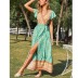 cotton floral print V-neck short-sleeved slit beach wrap dress NSHFC125587