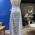 V-neck printing backless long slit dress NSHFC125616