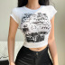 printing round neck slim short-sleeved crop T-shirt NSFH125709