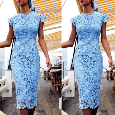 Round Neck Sleeveless Embroidery Lace Pencil Dress NSFH125727