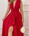 V-neck solid color/printed high waist slim dress NSFH125739