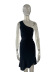 solid color single-shoulder strap waist kink dress NSZXS125757