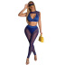 solid color mesh see-through hollow two-piece set NSNJD125828