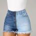 high waist water stitching full zipper slim denim shorts NSWL125838