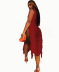 vestido de playa de color liso con borde abierto y flecos atados NSTRS125847