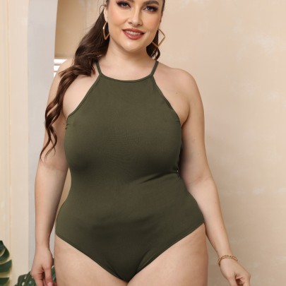 Plus Size Tight Round Neck Sleeveless Solid Color Jumpsuit NSOY125356