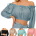 solid color straps knitted wrap chest long-sleeved bikini blouse NSCYG125897