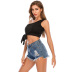 solid color knitted slim straps wrapped chest single-shoulder short camisole NSCYG125900