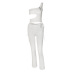 solid color one-shoulder hollow vest drawstring pants two-piece set NSLJ125912