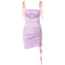 vestido de tirantes plisado con cordón sin espalda de color sólido NSLJ125914