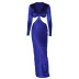 slit deep V long-sleeved waistless tight long sleeve solid color dress NSHTL130390