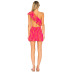 slanted shoulder ruffled sleeveless lace-up striped print dress NSFH130396
