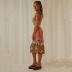 print lace-up slim backless sling dress NSFH130401