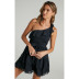 slanted shoulder sleeveless lace-up ruffle solid color dress NSFH130402