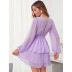 long sleeve deep v slim lace-up solid color Chiffon dress NSFH130403